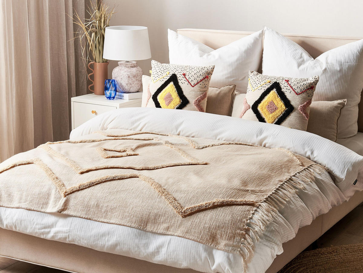 DECKE Helles Beige Jaunpur 130/180 cm - Beige, Naturmaterialien/Textil (130/180cm) - Beliani