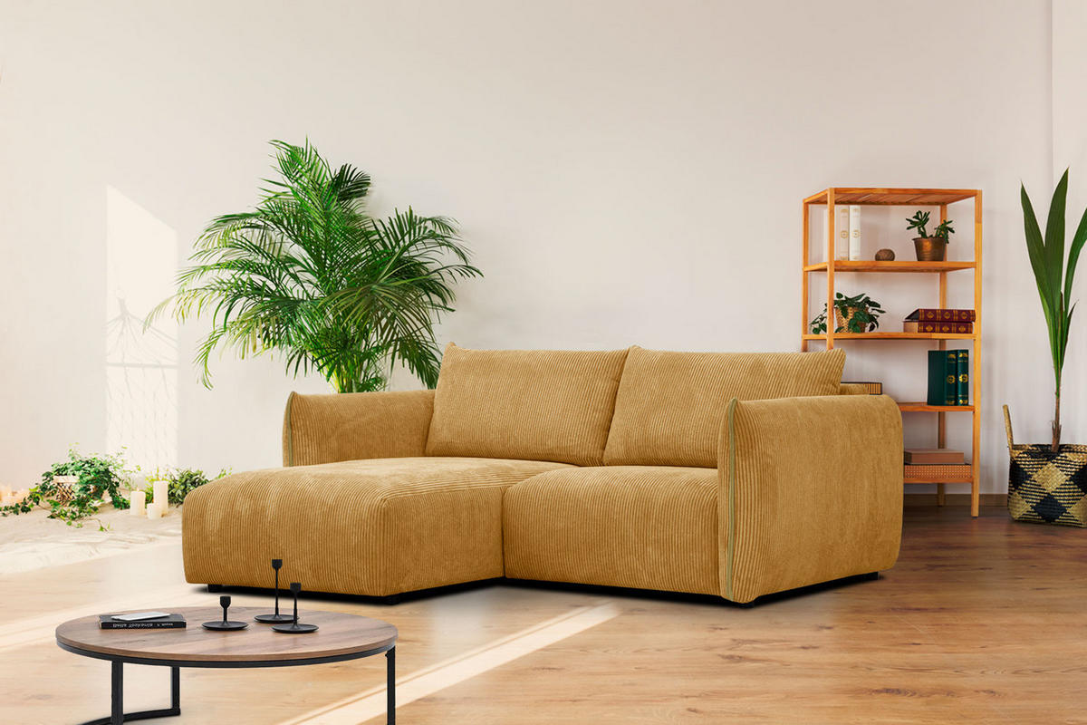 ECKSOFA TAUER 3-Sitzer, honig - Schwarz/Honig, Holzwerkstoff/Kunststoff (173/206cm) - Courtois Laville