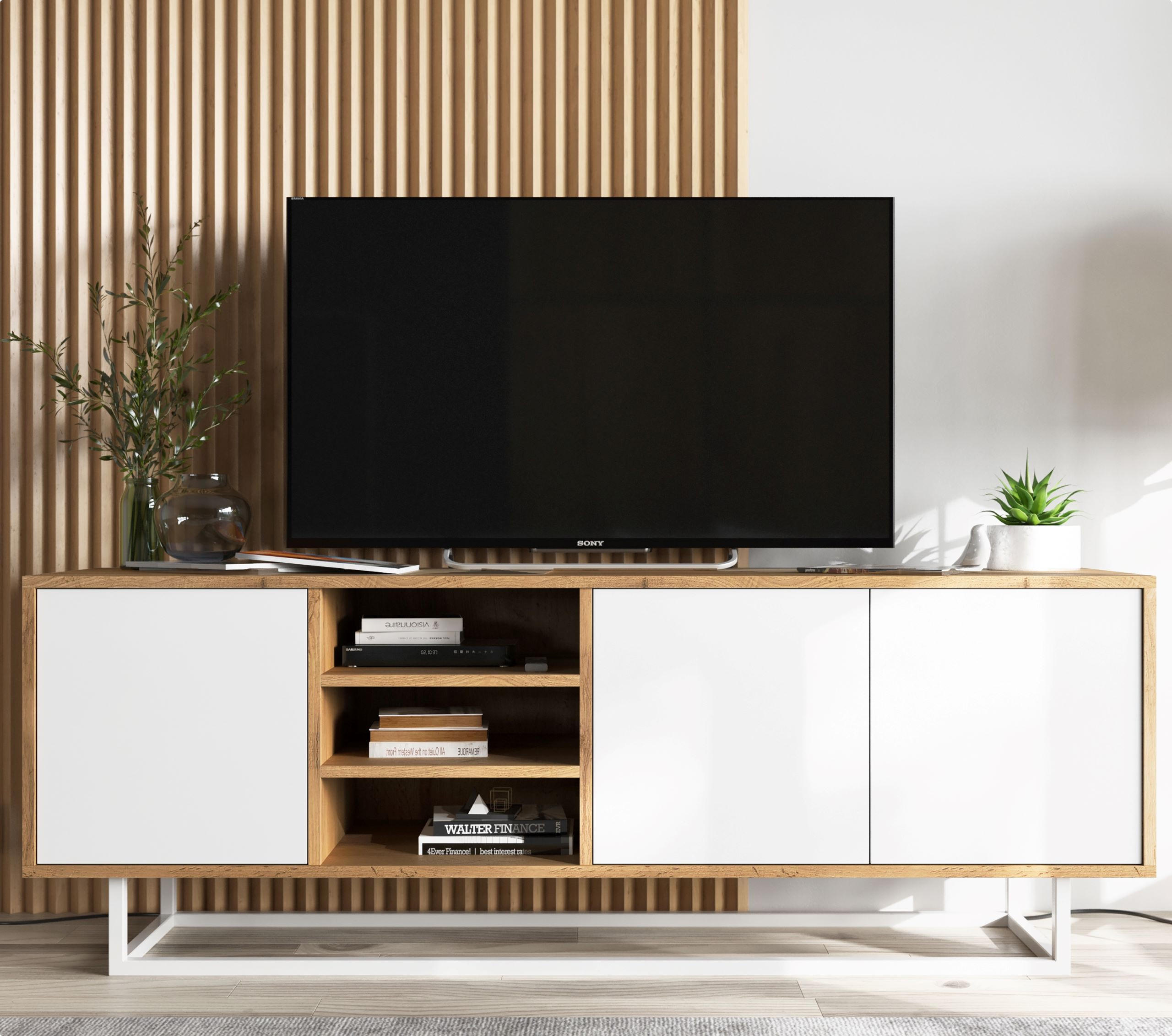 TV-LOWBOARD Apollo Eiche wotan Weiß Matt 150/53/35 cm - Weiß, Holzwerkstoff/Metall (150/53/35cm) - Meble Lindner