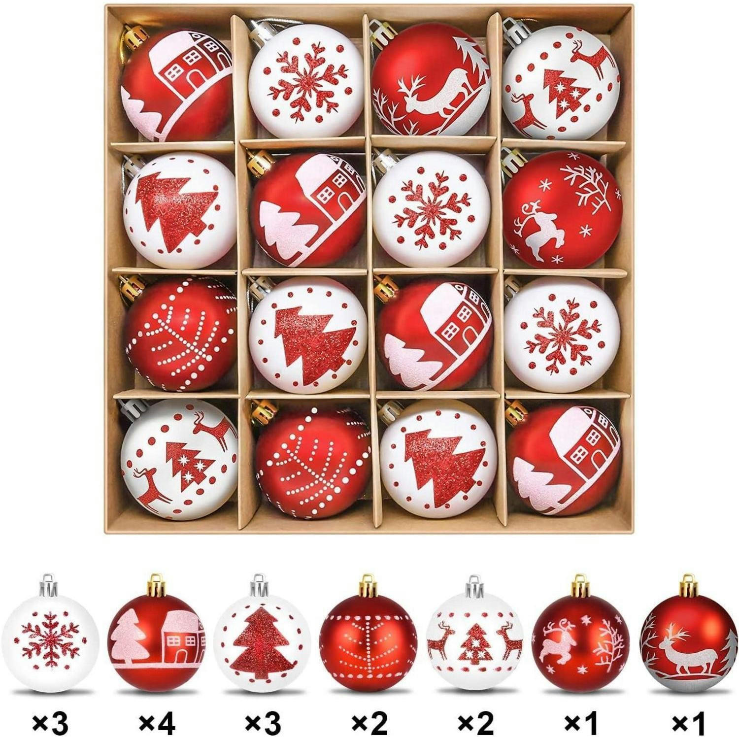 WEIHNACHTSKUGELN 16-teiliges Set Kunststoff Rot Weiß 6 cm - Multicolor, Kunststoff (6/6/6cm)