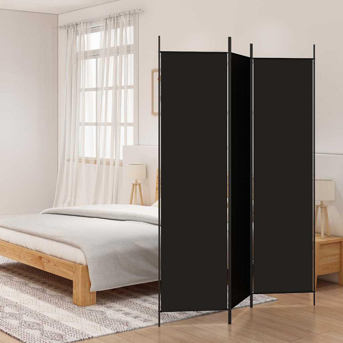 PARAVENT 3-teilig Schwarz 150/200 Cm Stoff - Schwarz, Textil (150/200/0.1cm) - vidaXL