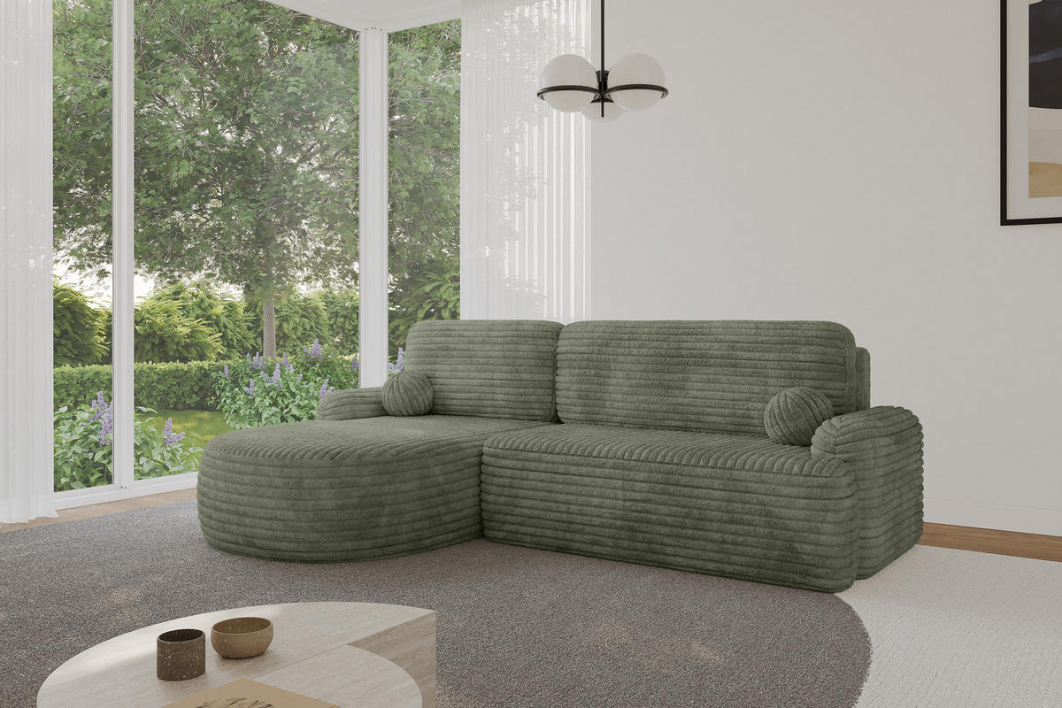 ECKSOFA mit Schlaffunktion und Bettkasten LIRA-L - 264x172x89 Olive - Olivgrün, Holzwerkstoff/Textil (264/172cm) - ALTDECOR