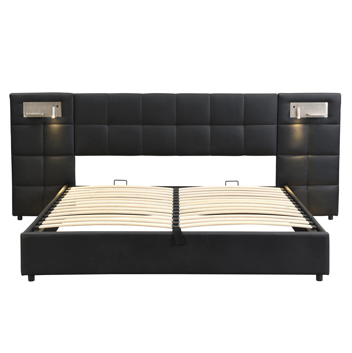 POLSTERBETT mit Stauraum, USB & Ladefunktion 180x200 cm PU Black - Schwarz, Metall (180/200cm) - Meubliv