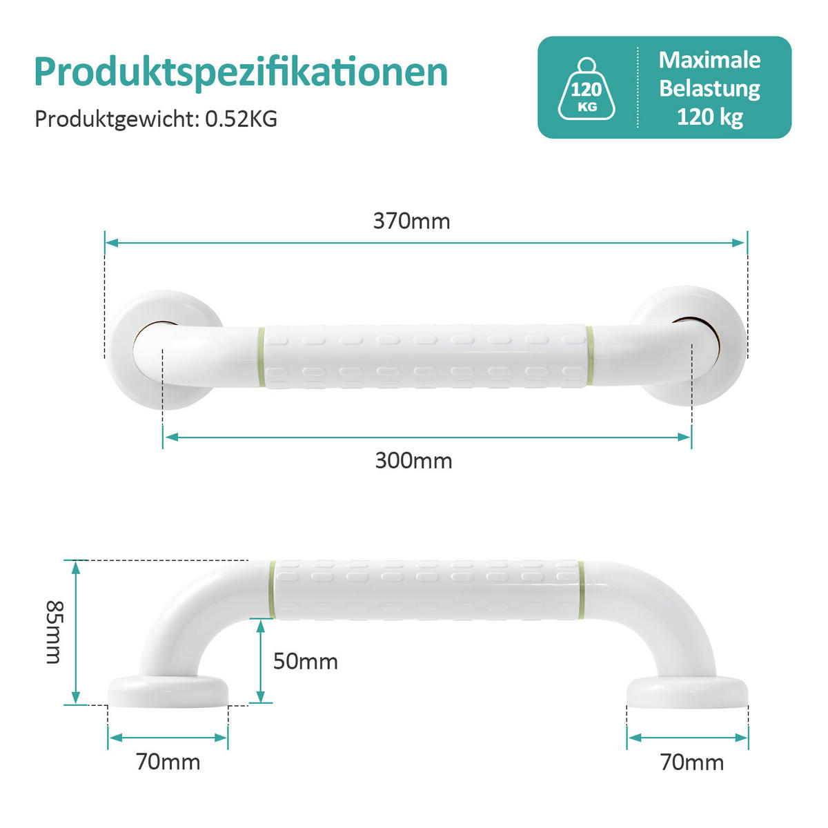 HALTEGRIFF fürs Badezimmer Weiß 37/8,3/7 mm - Weiß, Metall (37/8.3/7cm) - EMKE