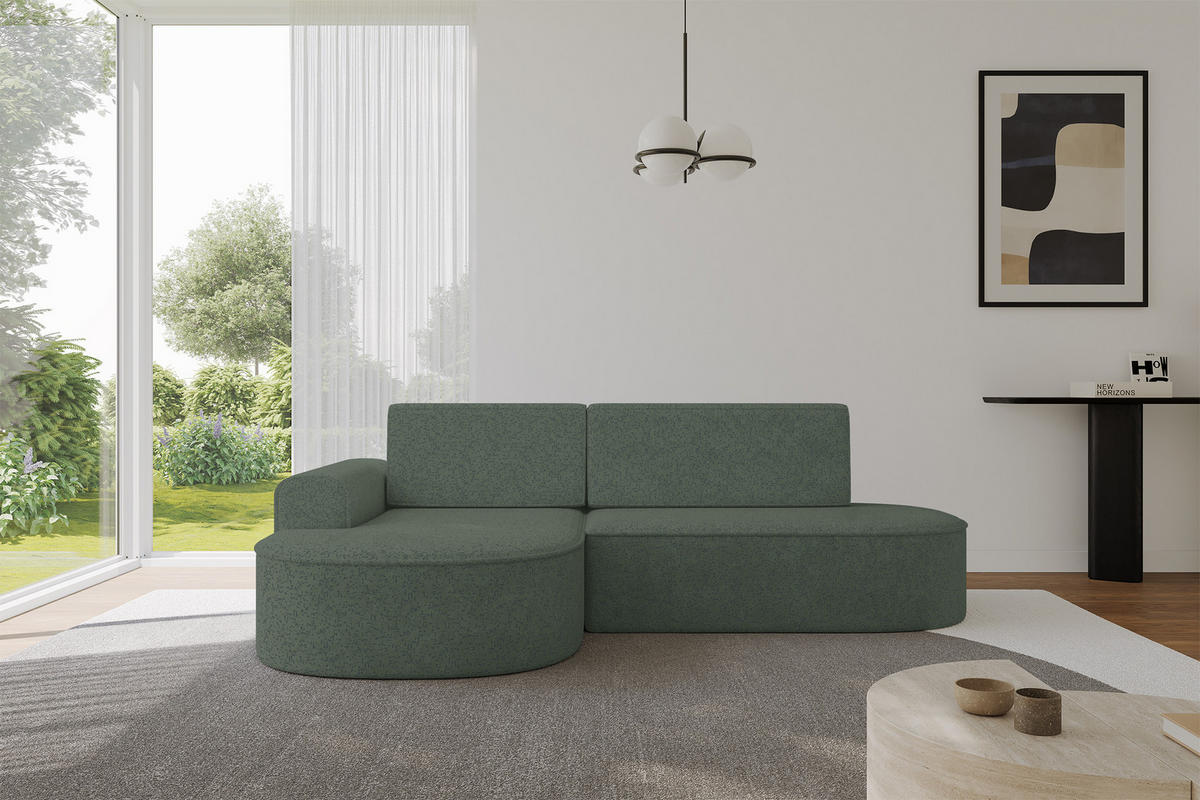 ECKSOFA mit Schlaffunktion und Bettkasten Ottomane Links MARI-L1-S - 283x167x73 cm Grün Tissu - Schwarz/Grün, Holzwerkstoff/Kunststoff (283/167cm) - ALTDECOR