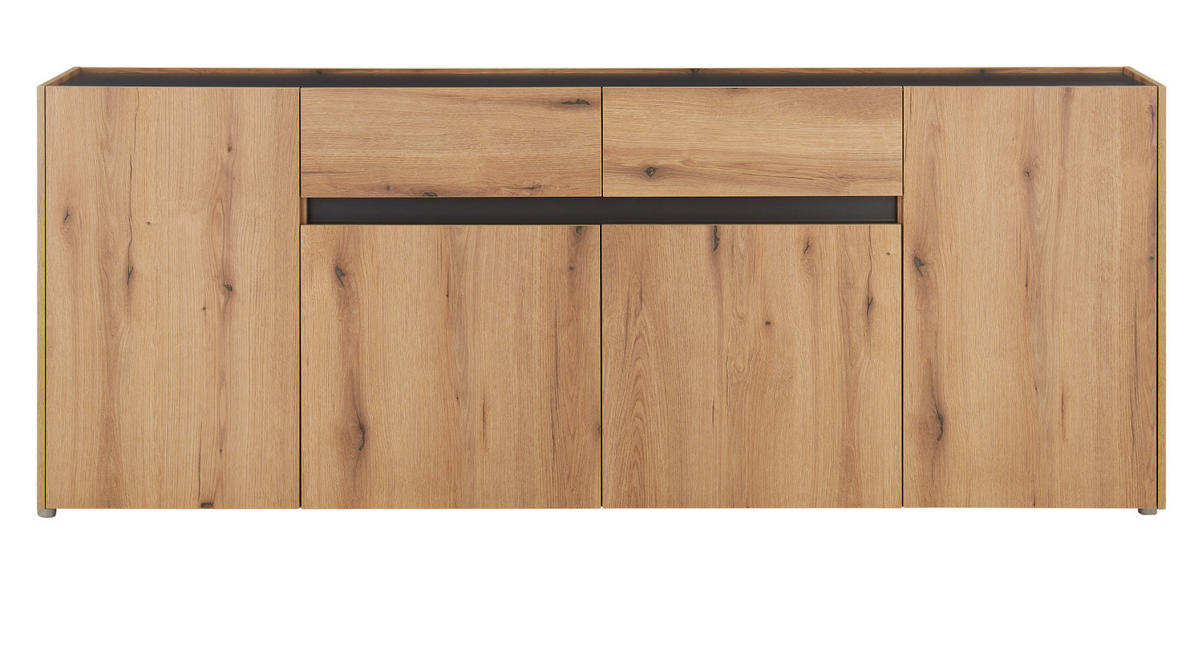 SIDEBOARD Evoke Eiche, grau, Kommode 223 x 87 cm - Eichefarben/Silberfarben, Holz/Holzwerkstoff (312/198/42cm) - Furn.Design