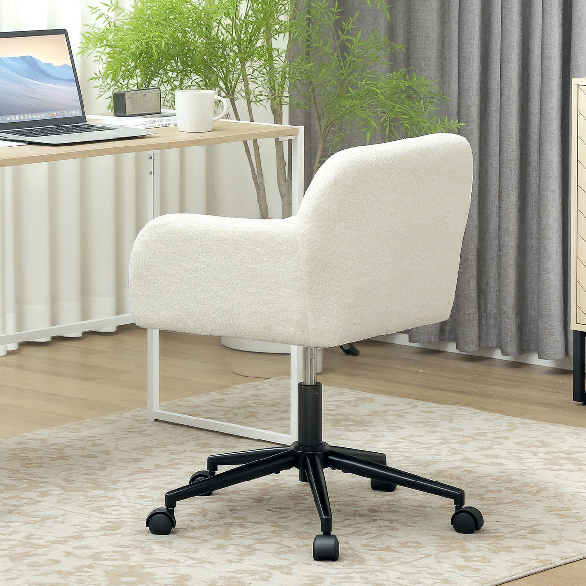 BÜROSTUHL DE-05185 Fleece-Stoff, höhenverstellbar & drehbar Cremeweiß - Creme, Metall (60.7/84/63.3cm) - ComfortXL