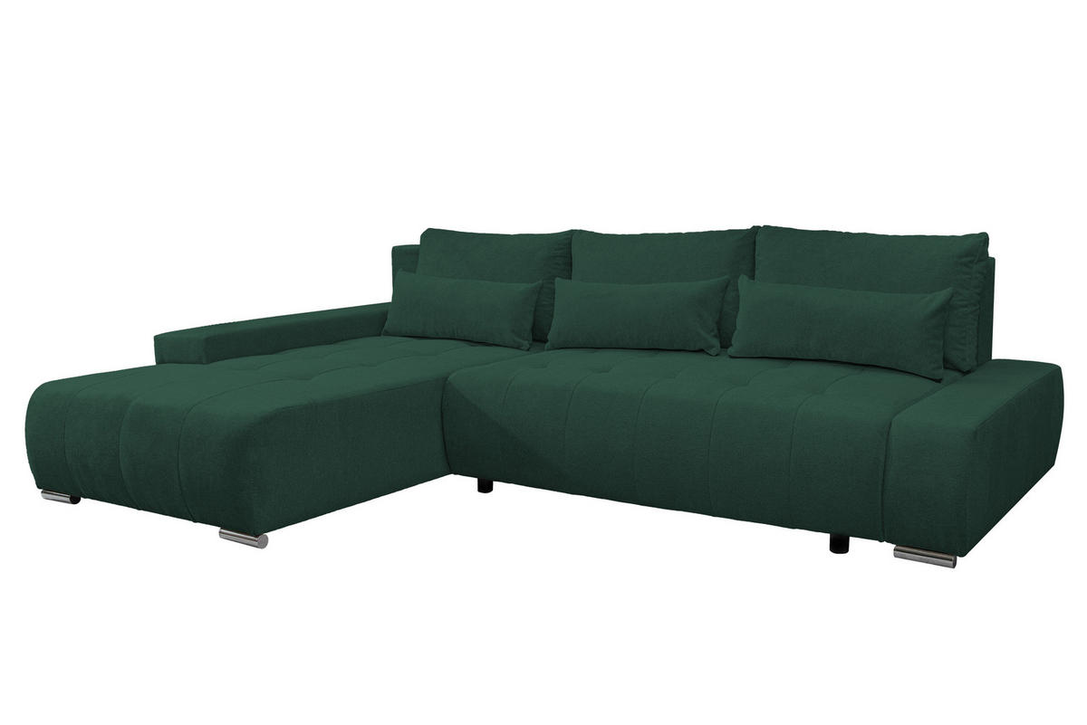 ECKSOFA Bloom mit Bettkasten und Schlaffunktion L-Form - Grün, Textil (267/185cm)