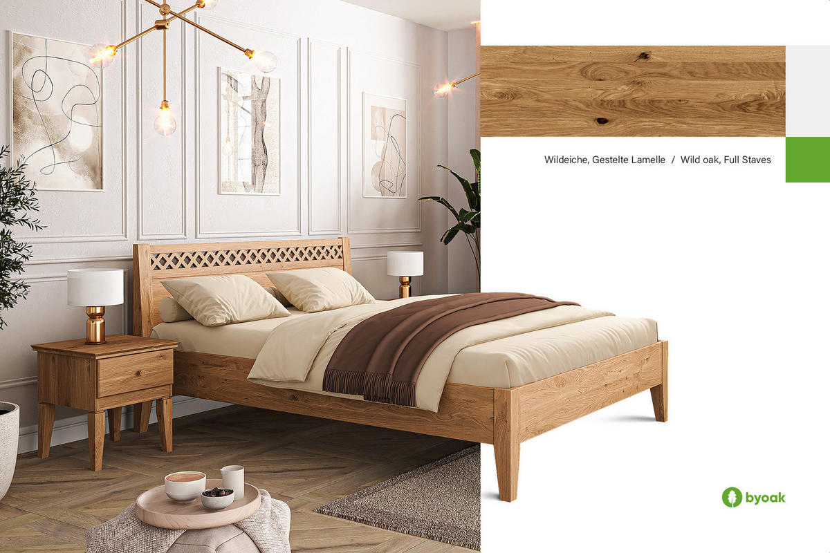 MASSIVHOLZBETT ELIAS 3 100x200 Wildeiche - Alteiche, Holz (100/200cm) - byoak
