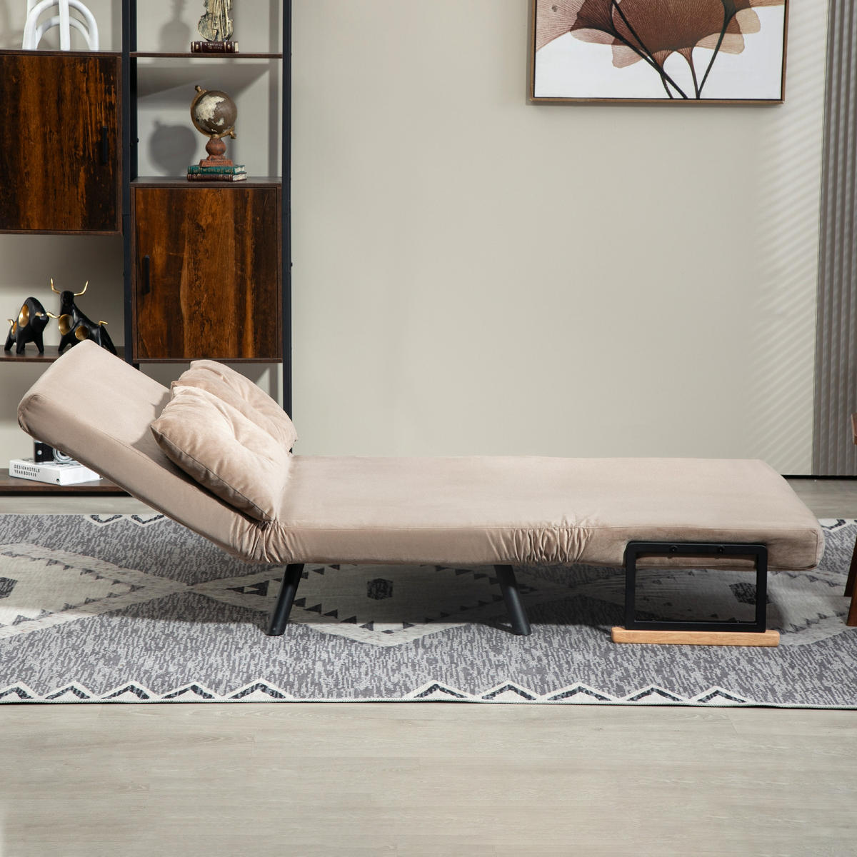 SCHLAFSOFA, Klappbett mit Bettfunktion, Verstellbarer Rückenlehne für Wohnzimmer - Hellbraun/Schwarz, Holz/Textil (73/81/102cm) - HOMCOM