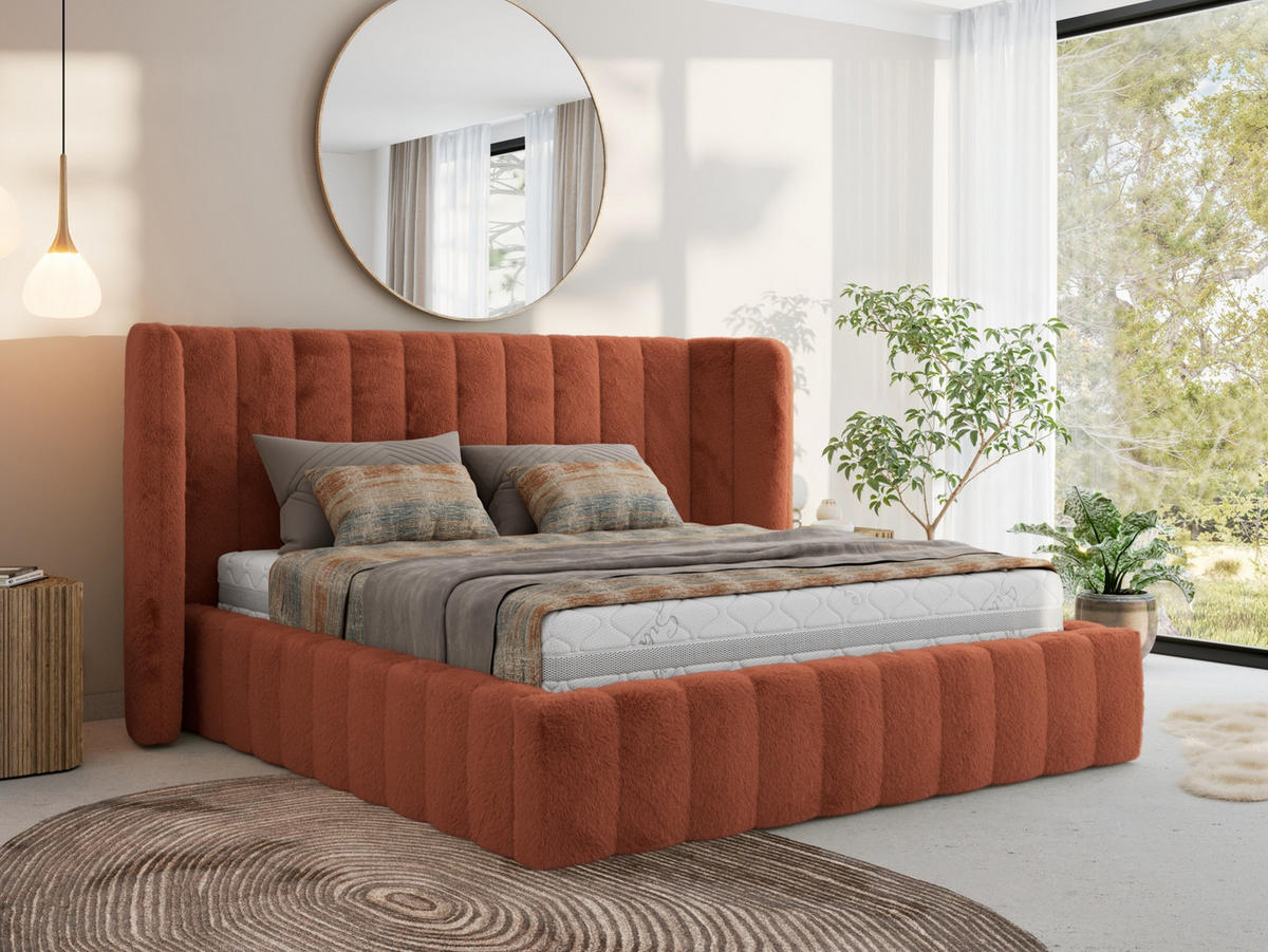 POLSTERBETT GOLETTA CLASSIC 200/200 - Orange Plüsch - Multipocket-Matratze - Orange, Textil (200/200cm) - MKS