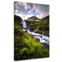 LEINWANDBILD Wasserfall Berge Landschaft Natur 80x120cm - Grün, Textil (80/120cm) - Feeby