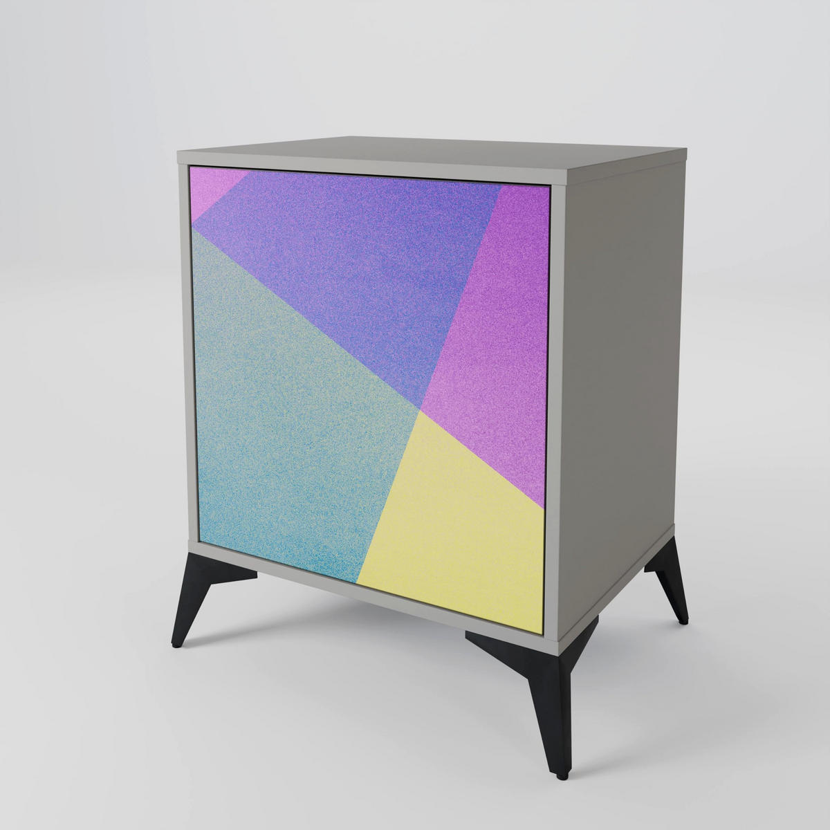 SIDEBOARD BRIGHT GEOMETRY, Grau, 57,5x42x72,5 cm, Schwarze Metallfüße - Multicolor/Schwarz, Holzwerkstoff/Metall (57.5/72.5/42cm) - SpaceRebels