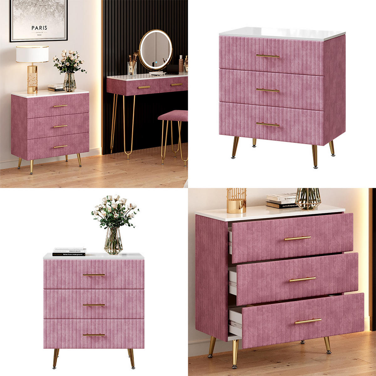 KOMMODE Velia Rosa 70 x 78.5 cm mit 3 Schubladen - Pink, Holzwerkstoff (70/78.5/39cm) - Vicco