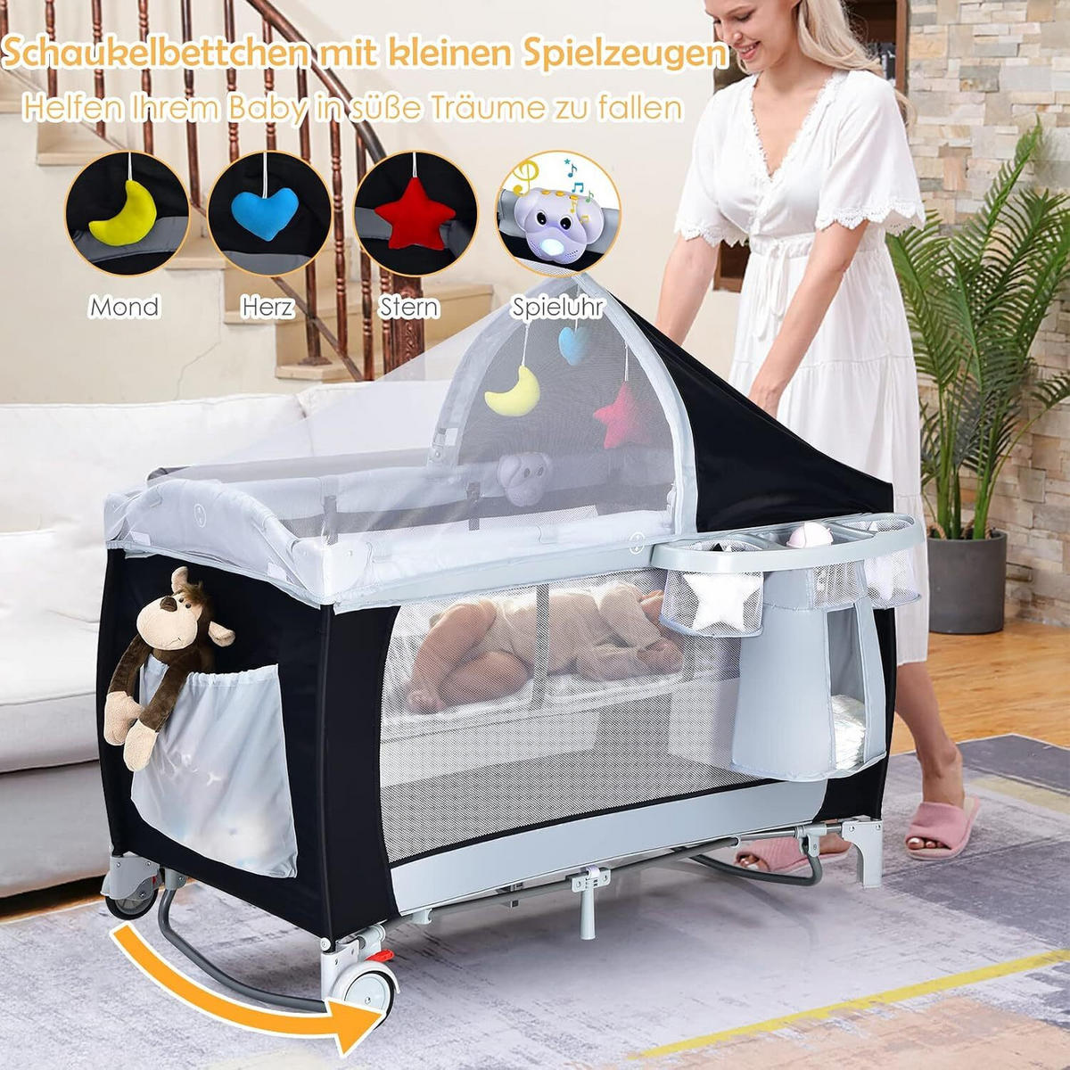 REISEBETT faltbar schwarz - Schwarz, Textil - COSTWAY
