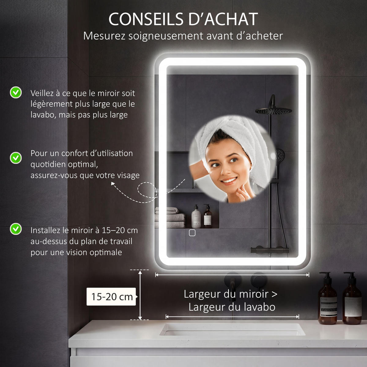 BADEZIMMERSPIEGEL DE-15170 70/90 cm mit 3 LED-Farben und Antibeschlag Silber - Silberfarben, Glas (4/90/70cm) - ComfortXL