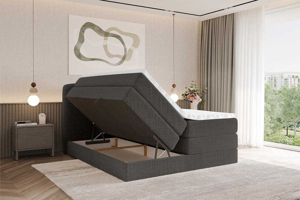 BOXBETT mit Matratze H3|H4 - NINA KING - 160x200 cm - Grau - Grau, Holzwerkstoff (160/200cm) - ALTDECOR