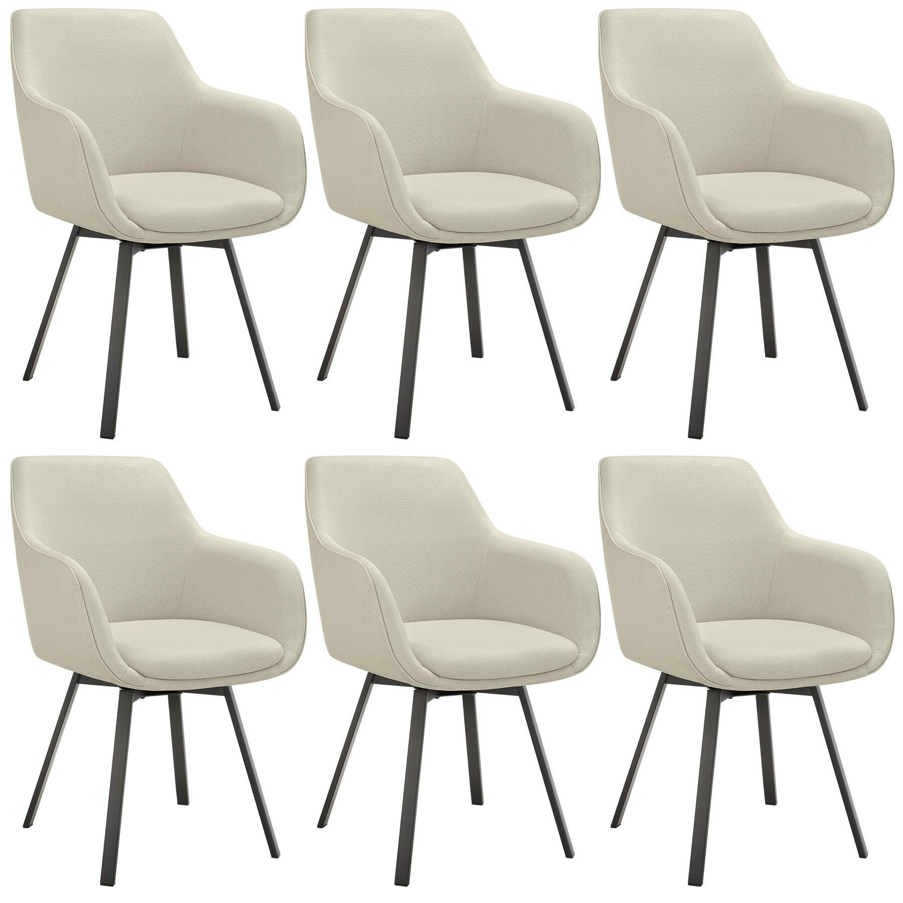 ARMLEHNSTUHL drehbarer 6er Set Alicon 57 x 59 x 88 cm greige - Greige, Textil (57/88/59cm) - tectake