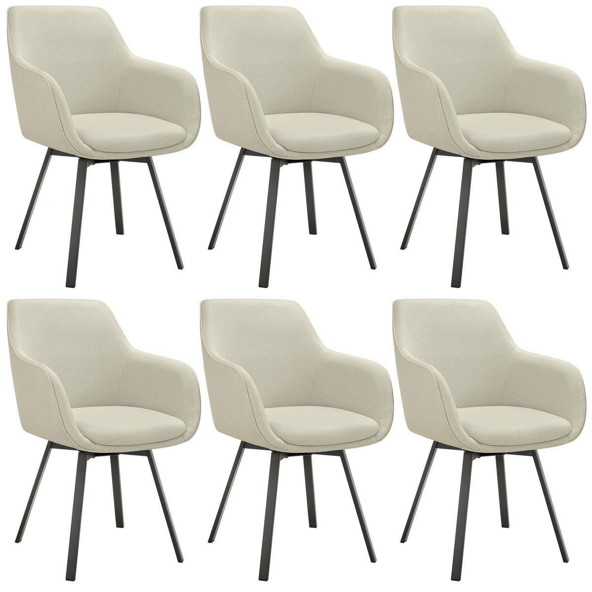 ARMLEHNSTUHL drehbarer 6er Set Alicon 57 x 59 x 88 cm greige - Greige, Textil (57/88/59cm) - tectake