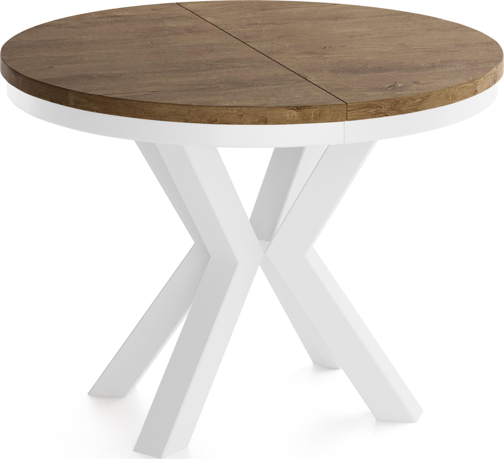 JÍDELNÍ STŮL Clara Kulatý Rozkládací Skandinávský s Bílámi Kovovými Nohami, Dub Lefkas Hnědý Rustikální 120-196/120/76 cm - bílá/barva starého dubu, kov/kompozitní dřevo (120/196/76cm) - WFL GROUP