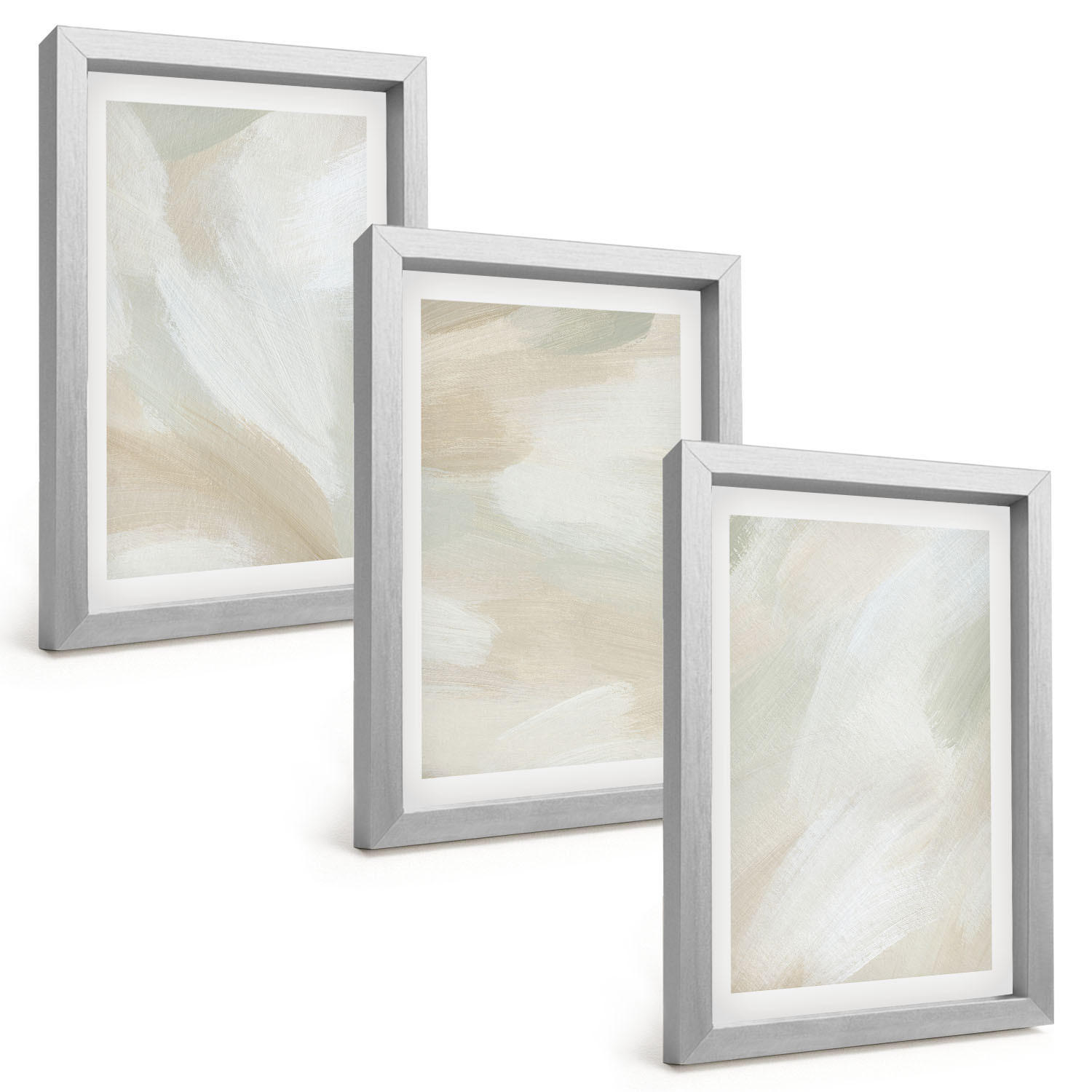 BILDER SET 3er Set - 20x30 cm Silberner Rahmen - Minimalismus der Farbstruktur - Silberfarben, Kunststoff (20/30cm) - TULUP