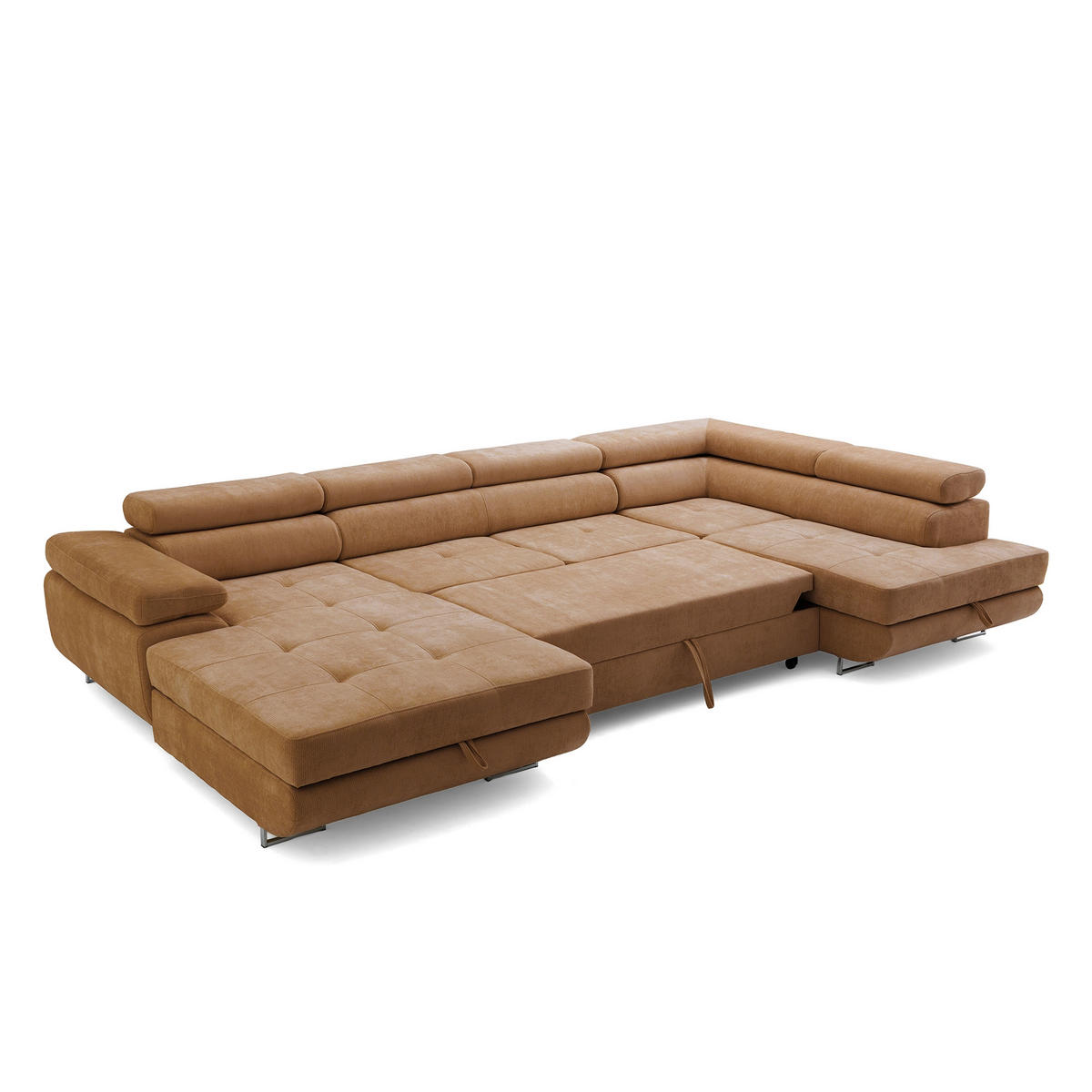 ECKSOFA U-Form WILD U Rechts mit Schlaffunktion 130x260 Chenille Braun - Silberfarben/Braun, Holz/Textil (203/90/350cm) - Muffo