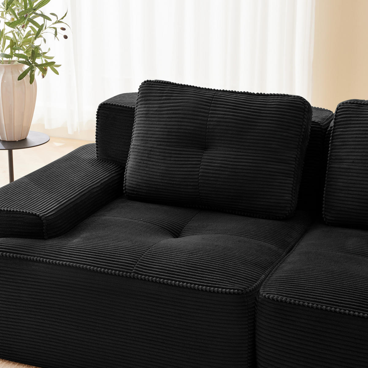 ECKSOFA modular ohne Aufbau Cord 4-tlg. - Schwarz, Kunststoff (104/382cm) - Meubliv