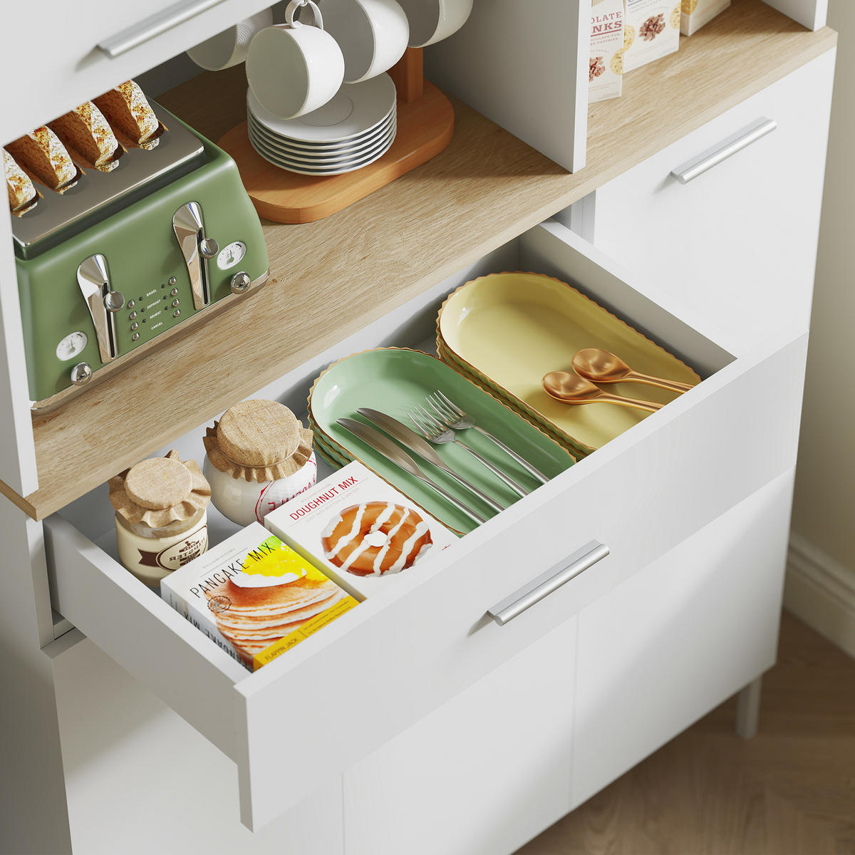 HIGHBOARD DE-08661 mit offenen Regalen, Weinregal, 5 Türen Weiß - Weiß, Holzwerkstoff (35/183/90cm) - ComfortXL