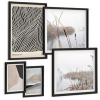BILDER SET 5er Set - 50x50 cm & 20x30 cm & 40x60 cm Schwarzer Rahmen - Abstrakte Boho-Dekorationsmuster - Schwarz, Kunststoff (40/60cm) - TULUP