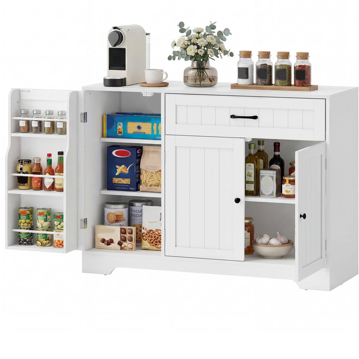 SIDEBOARD Weiß, 3 Türen, 1 Schublade, 110/40/80 cm - Weiß, Holz (110/80/40cm) - PANGIVO
