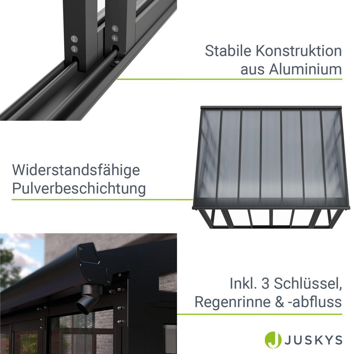 WINTERGARTEN 292 x 428 x 312 cm dunkelgrau mit verschließbaren Schiebetüren - Dunkelgrau, Metall (428/312/292cm) - Juskys
