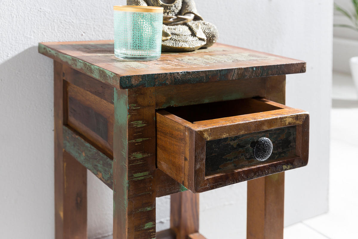 BEISTELLTISCH – Mango Massivholz Braun mit Schublade Shabby Chic - Braun, Holz (30/30/50cm) - KADIMA DESIGN