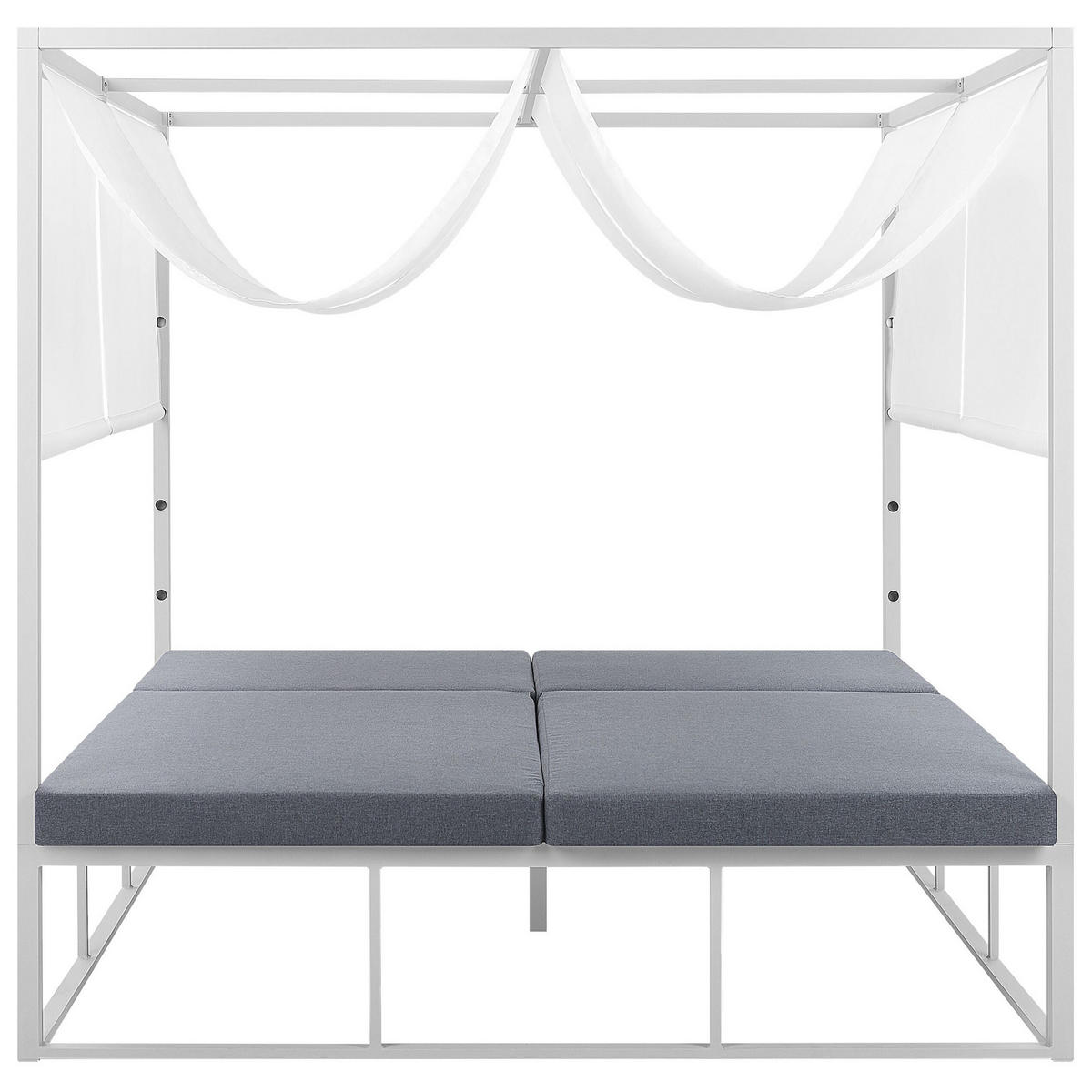 SONNENBETT mit Sonnendach Aluminium weiß Auflagen grau verstellbar PALLANZA - Weiß/Grau, Metall (195/196/196cm)