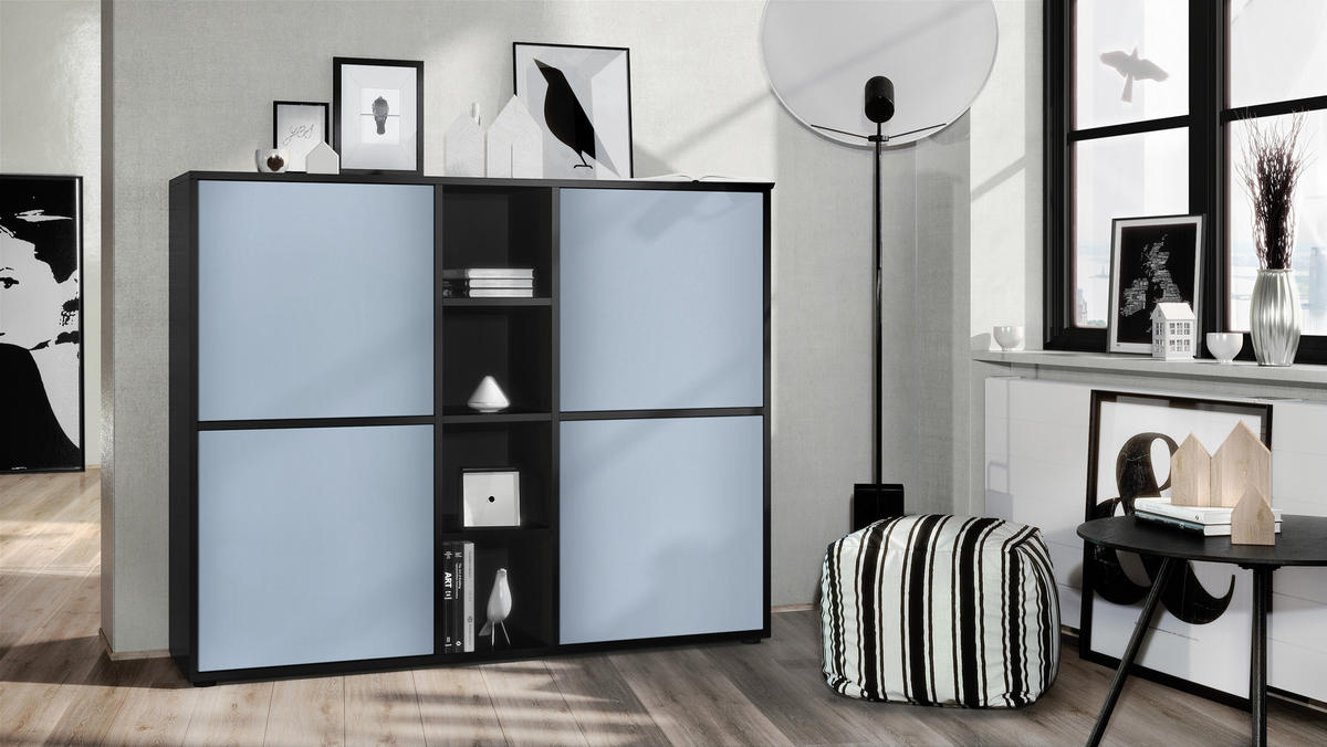 HIGHBOARD Cuba Türen in Denim matt - Pastellblau, Holzwerkstoff (130.5/105.5/35.5cm) - Vladon