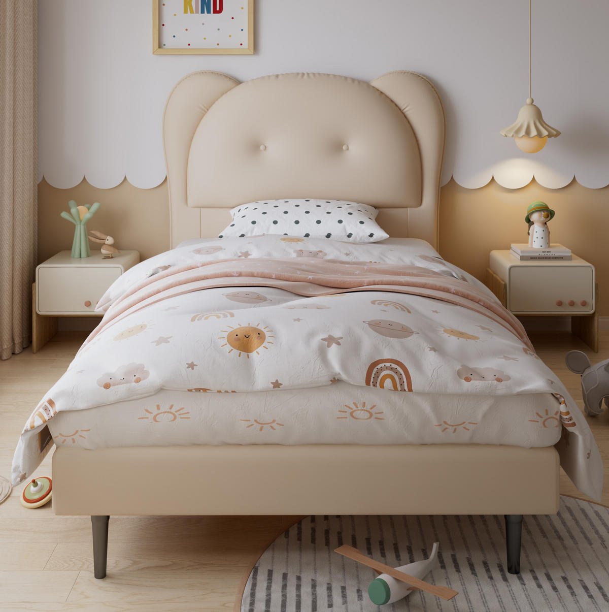 KINDERBETT 90/200 cm aus PU mit tierförmigem Kopfteil Beige - Beige, Kunststoff (90/200cm) - Modenvie