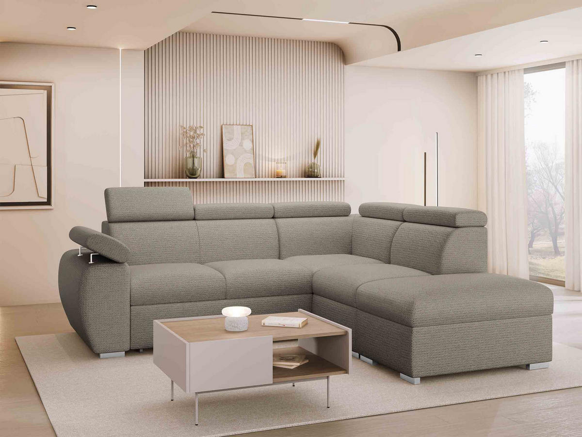 ECKSOFA Boston 2RR1P, Seite: Rechts 2R+R+1P(65)+PUFAP - Kaschmir/Silberfarben, Holz/Textil (260/230cm) - MIRJAN24