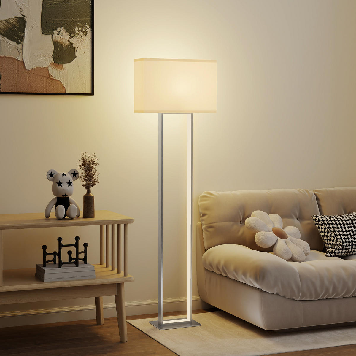 STEHLAMPE Metall Leinen Weiß - Weiß, Metall (45/15/150cm) - HOMCOM