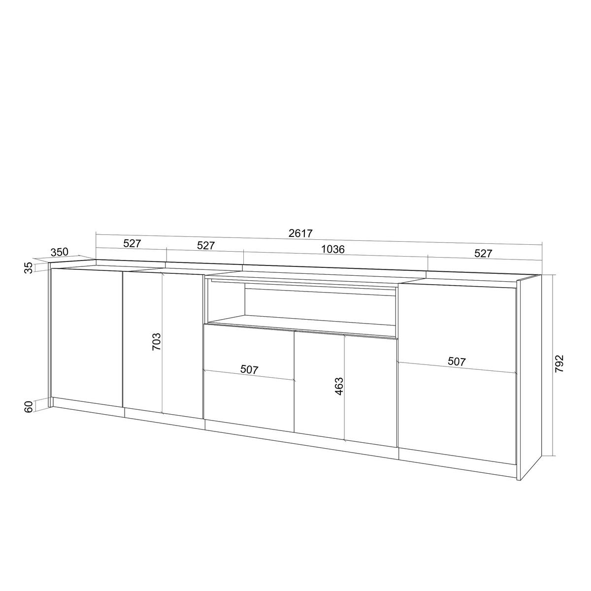 SIDEBOARD, Highboard, Eiche Schwarz, 260/37/80cm - Eichefarben, Holzwerkstoff (260/80/37cm) - Skraut Home