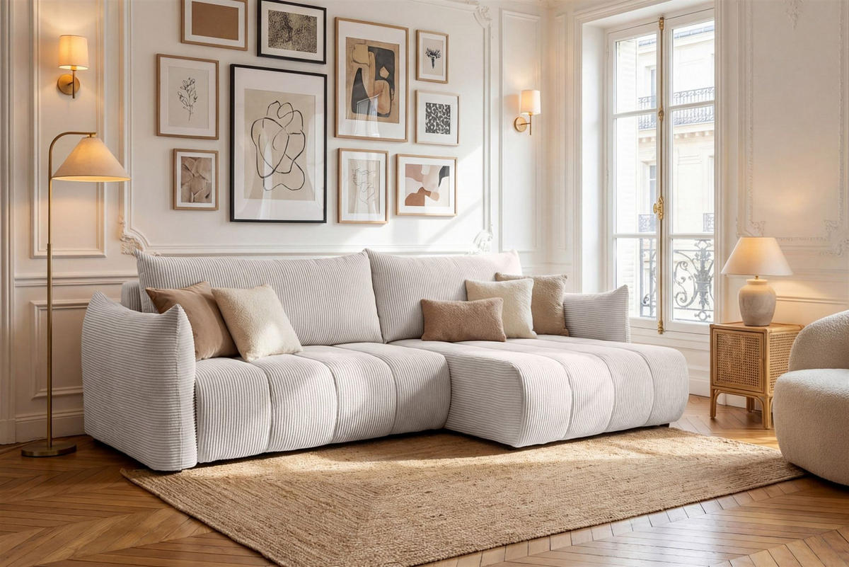 ECKSOFA Ontario Mit Schlaffunktion - Weiß, Holzwerkstoff/Textil (260/154cm) - Fun Möbel
