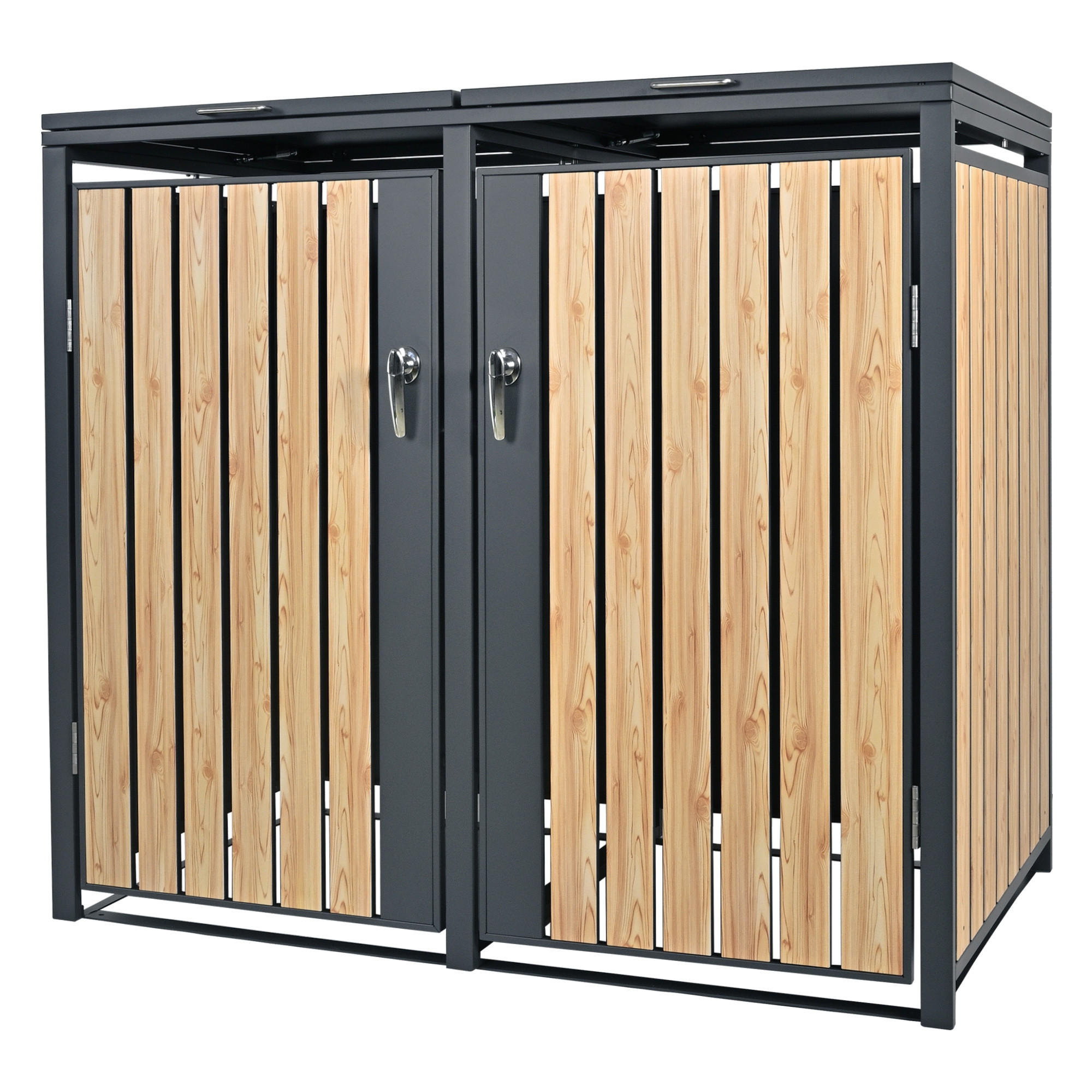 MÜLLTONNENBOX 2er Anthrazit-Lärchenoptik - Naturfarben, Metall (80/116.3/132cm) - ML-DESIGN
