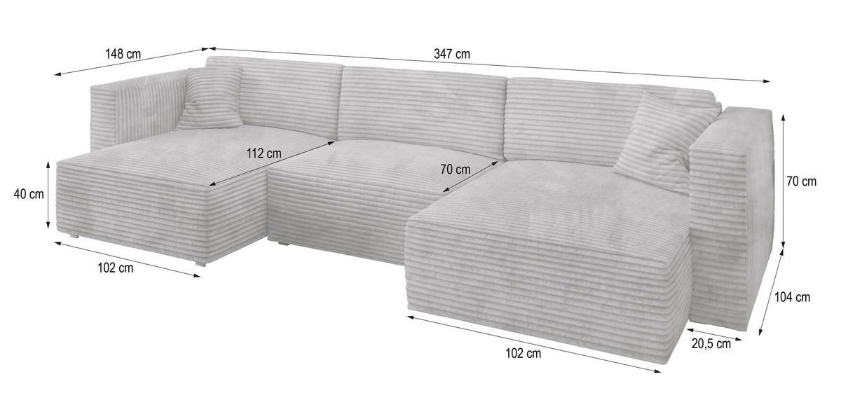 WOHNLANDSCHAFT SARMO Schwarz Kordstoff mit Schlaffunktion - Schwarz, Holz (347/90/148cm) - MASSENO