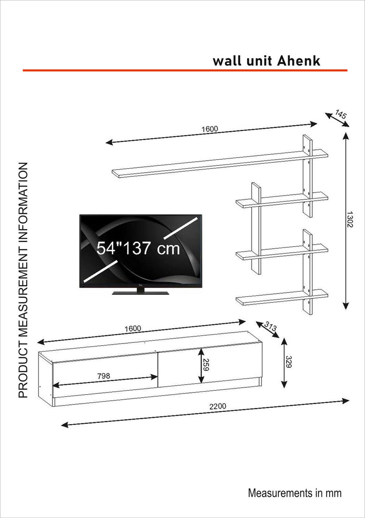 WOHNWAND Ahenk Weiß - Weiß, Holzwerkstoff (160/32.9/31.3cm) - moebel17