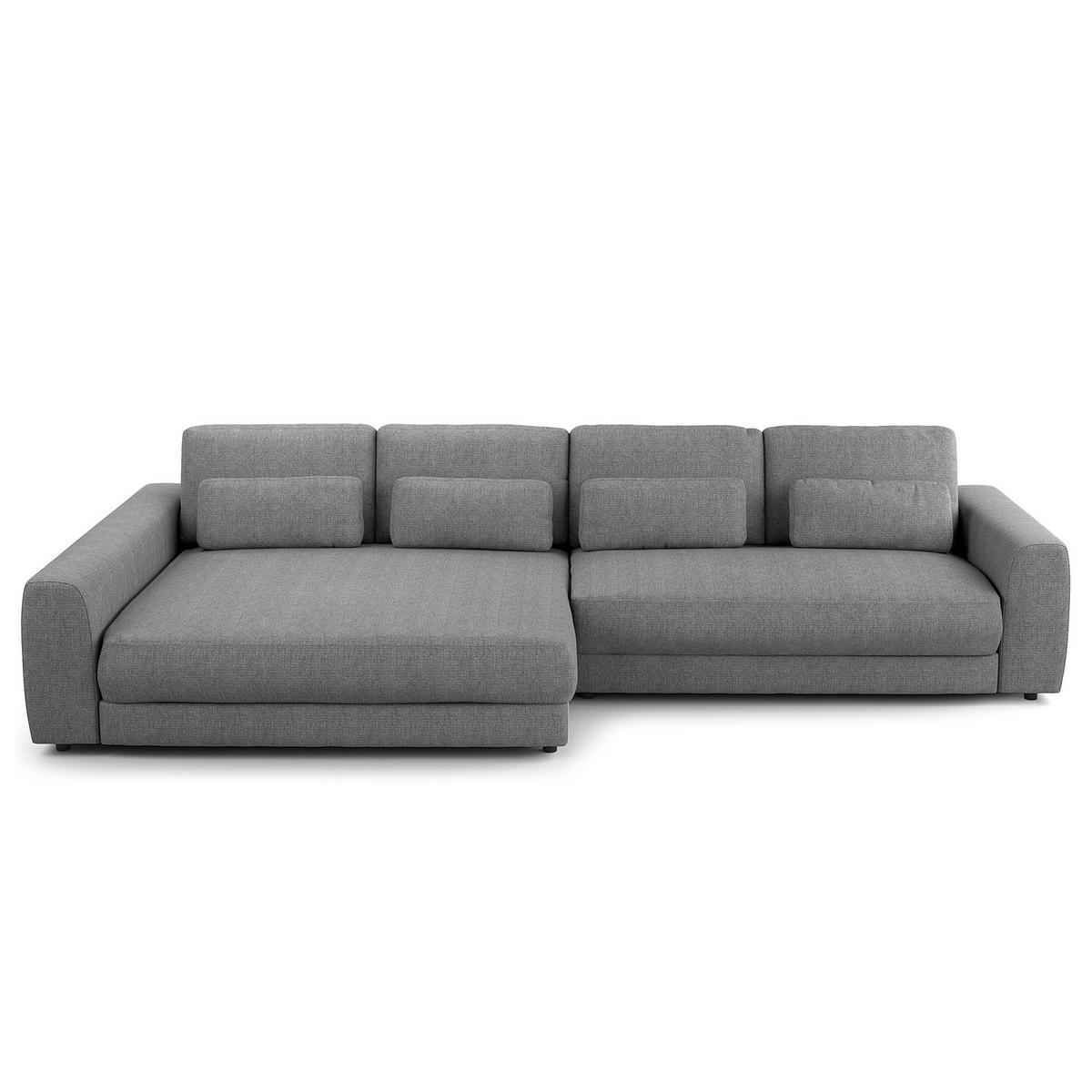 ECKSOFA mit XXL-Longchair - Silberfarben/Schwarz, Kunststoff/Textil (323/182cm) - home24