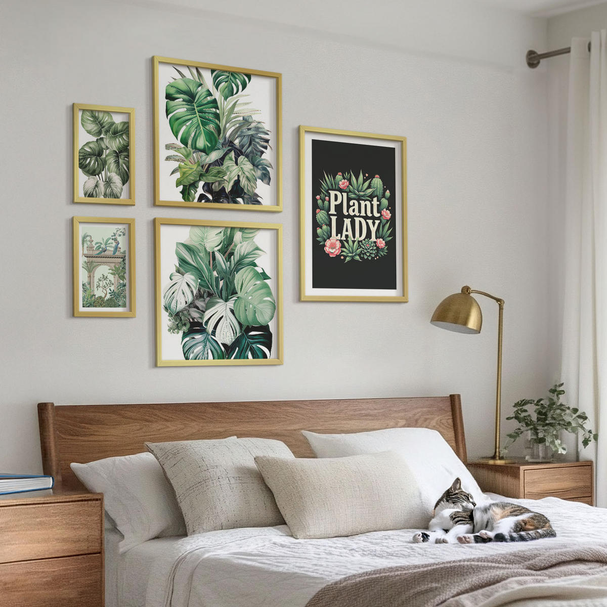 WANDBILDER 5er Set - 50x50 cm & 20x30 cm & 40x60 cm Goldrahmen - Japanische Natur und Japandi-Stil - Goldfarben, Kunststoff (40/60cm) - ArtPrintCave