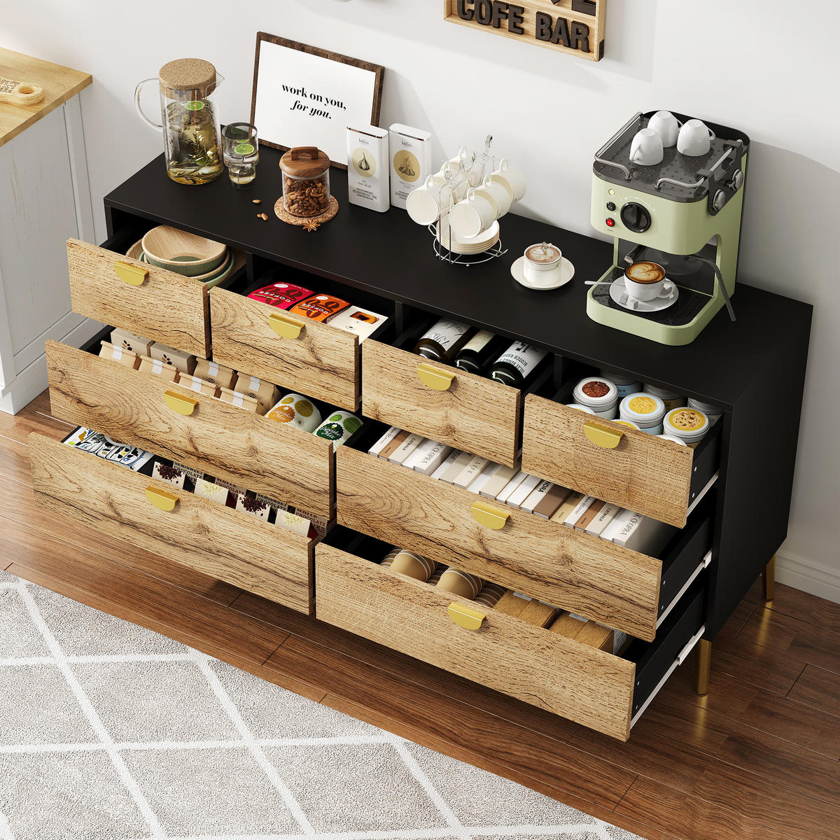 SIDEBOARD mit 8 Schubladen Brown und Black 150/40/78 cm - Braun, Holz (40/78/150cm) - Urban Meuble