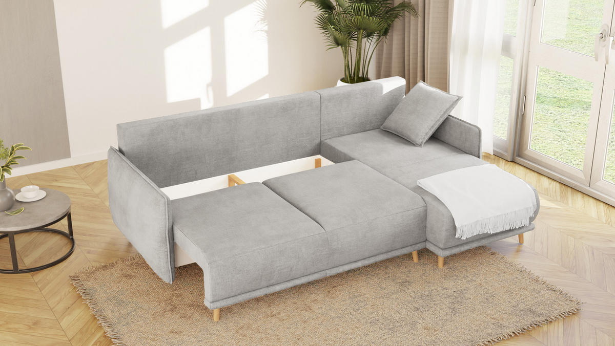 ECKSOFA Chroma Silber Luxusmicrofaser - Silberfarben/Braun, Holz/Textil (238/170cm) - S-Style Möbel