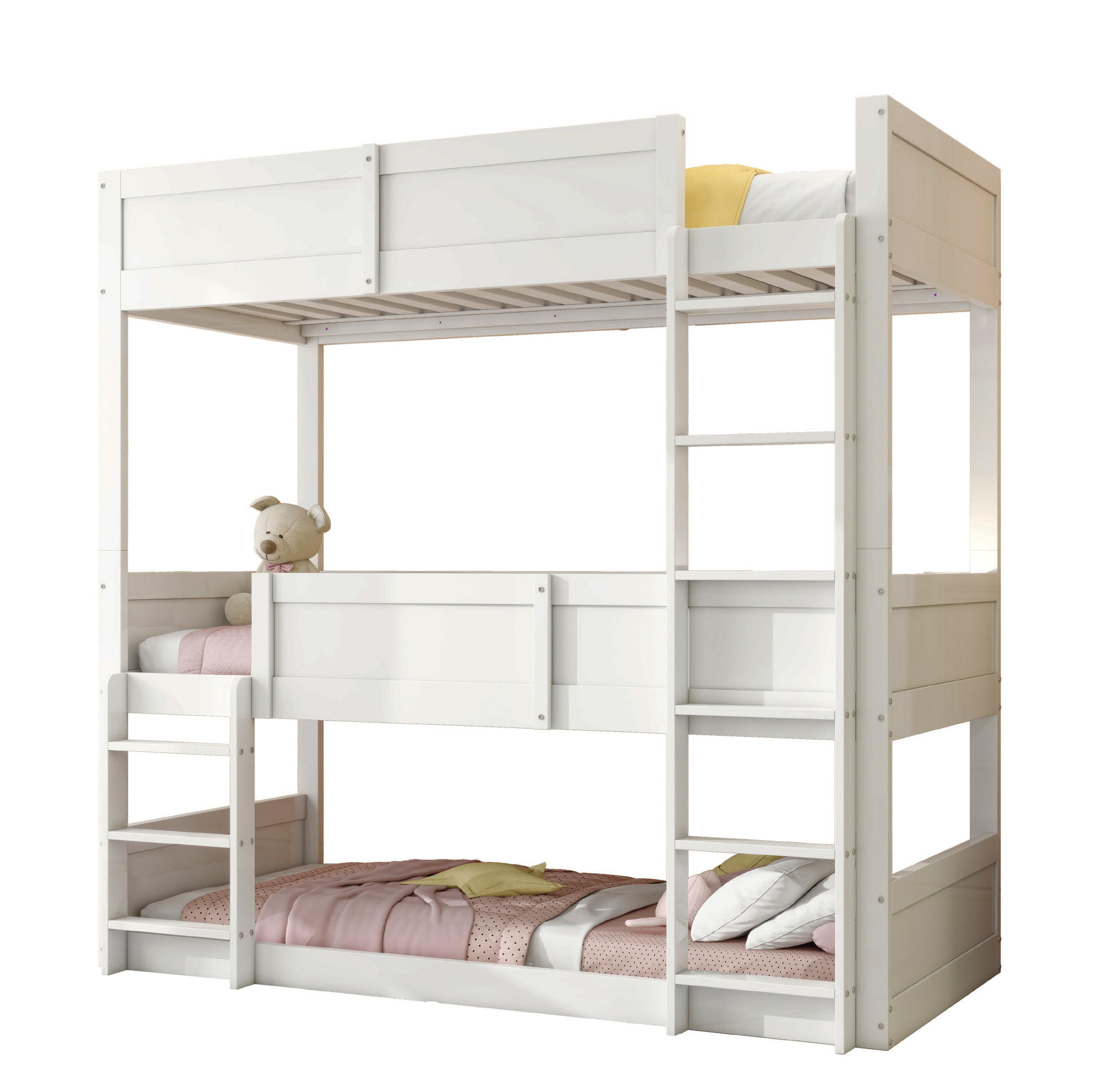 ETAGENBETT 90/200 cm in Weiß aus Massivholz mit hoher Absturzsicherung - Weiß, Holzwerkstoff (90/200cm) - OKMYHOME
