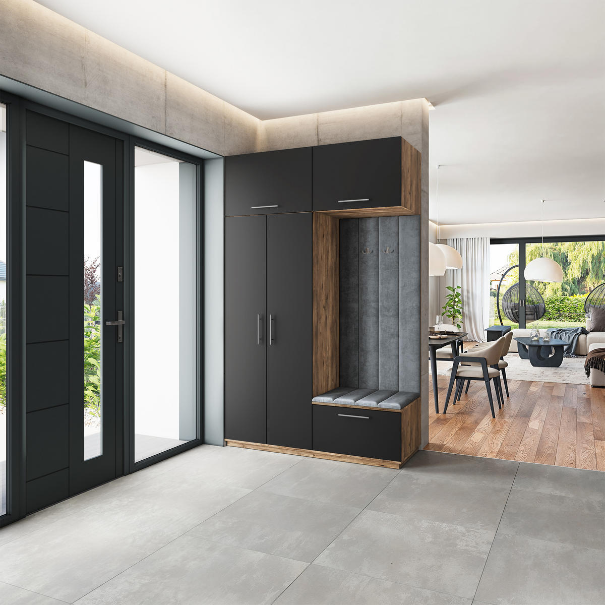 GARDEROBENSCHRANK REMA 150/240/60 cm Modern Garderobe-Set Eiche Lefkas - Eichefarben/Schwarz, Holzwerkstoff (150/240/60cm) - MASSENO