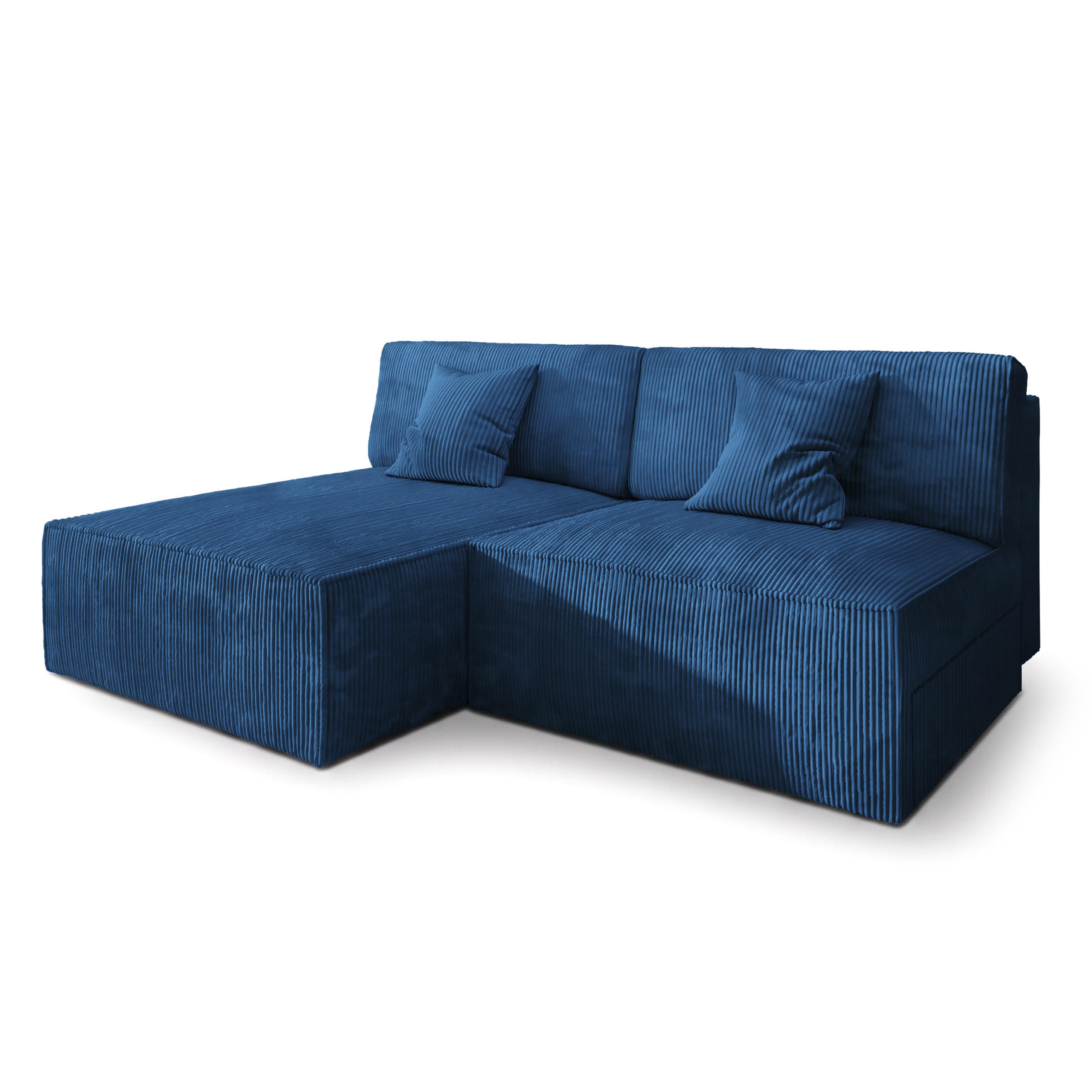 ECKSOFA FIORO P Blau Kordstoff mit Schlaffunktion - Blau/Grau, Holz/Kunststoff (204/148cm) - MASSENO