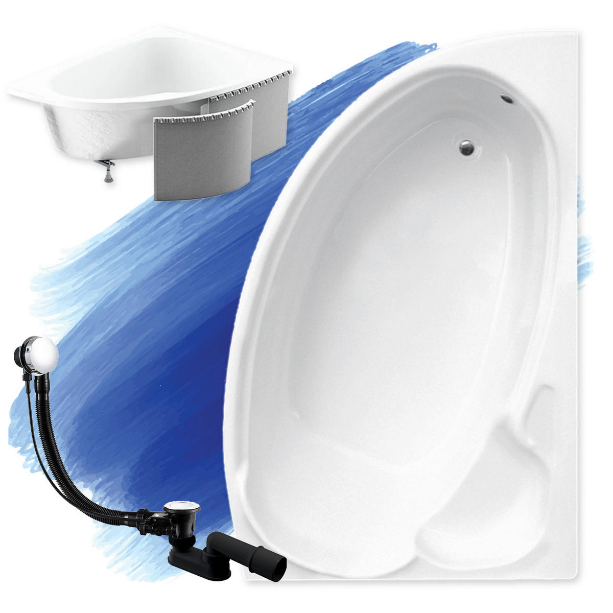 BADEWANNE Eckwanne FINEZJA 170/110 Rechts mit Styro Ablauf Füße - Weiß, Kunststoff (110/58.5/170cm) - bad land
